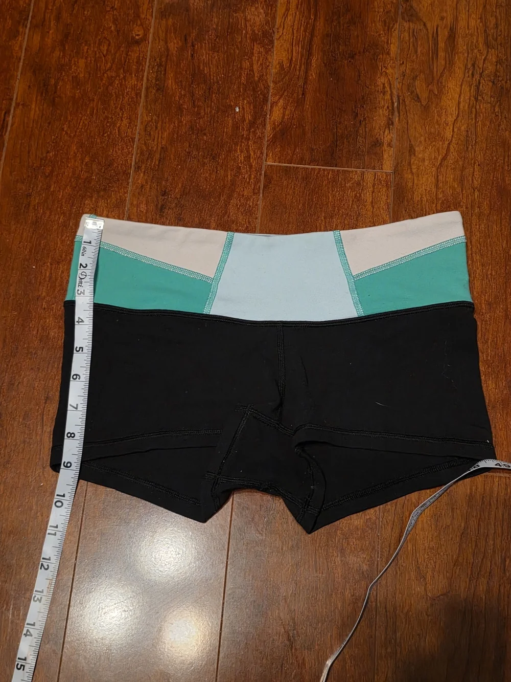 lululemon athletica Black Bike Shorts with Teal and Light Waistband